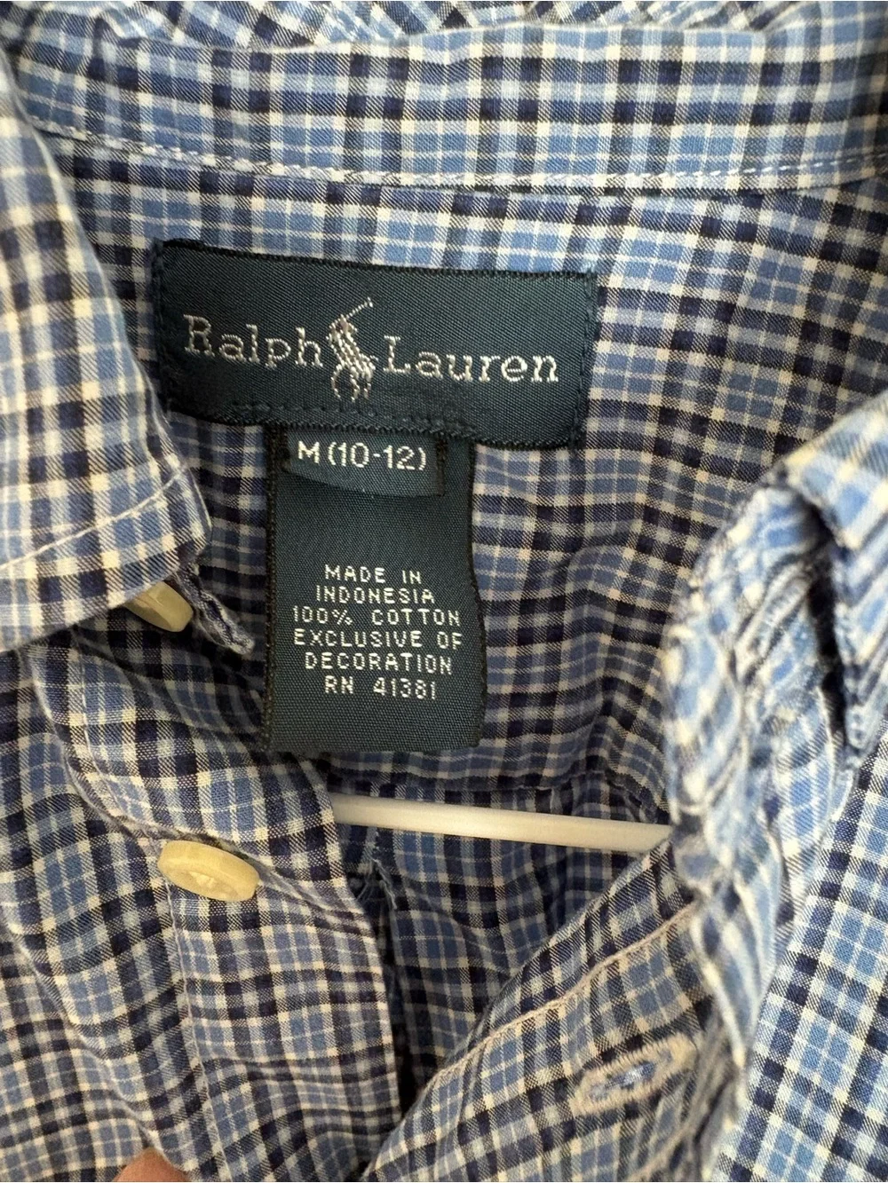 Ralph Lauren Boys Blue Plaid Button Down Shirt Sz M